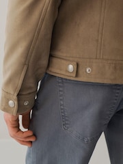 Stone Faux Suede Borg Collared Trucker Jacket - Image 7 of 9