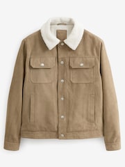 Stone Faux Suede Borg Collared Trucker Jacket - Image 8 of 9