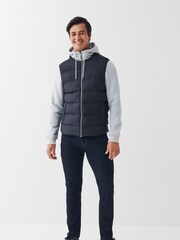 Navy Blue/Grey Jersey Sleeve Puffer Jacket - Image 1 of 12