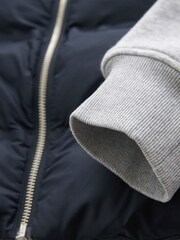 Navy Blue/Grey Jersey Sleeve Puffer Jacket - Image 11 of 12