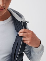 Navy Blue/Grey Jersey Sleeve Puffer Jacket - Image 5 of 12