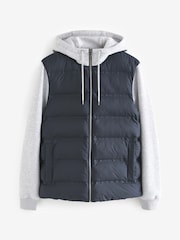 Navy Blue/Grey Jersey Sleeve Puffer Jacket - Image 8 of 12