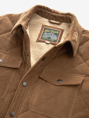 Neutral Borg Lined Diamond Quilt Cord Collared Shacket - Image 9 of 12