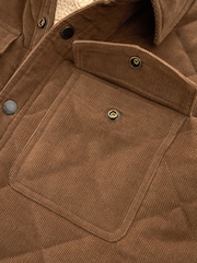 Neutral Borg Lined Diamond Quilt Cord Collared Shacket - Image 10 of 12