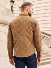 Neutral Borg Lined Diamond Quilt Cord Collared Shacket - Image 3 of 12