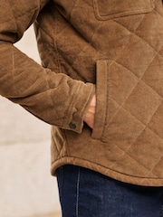 Neutral Borg Lined Diamond Quilt Cord Collared Shacket - Image 7 of 12