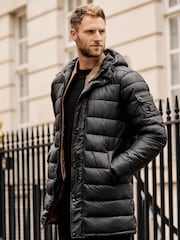 Black Longline Mock Bomber Layer Coat - Image 1 of 16