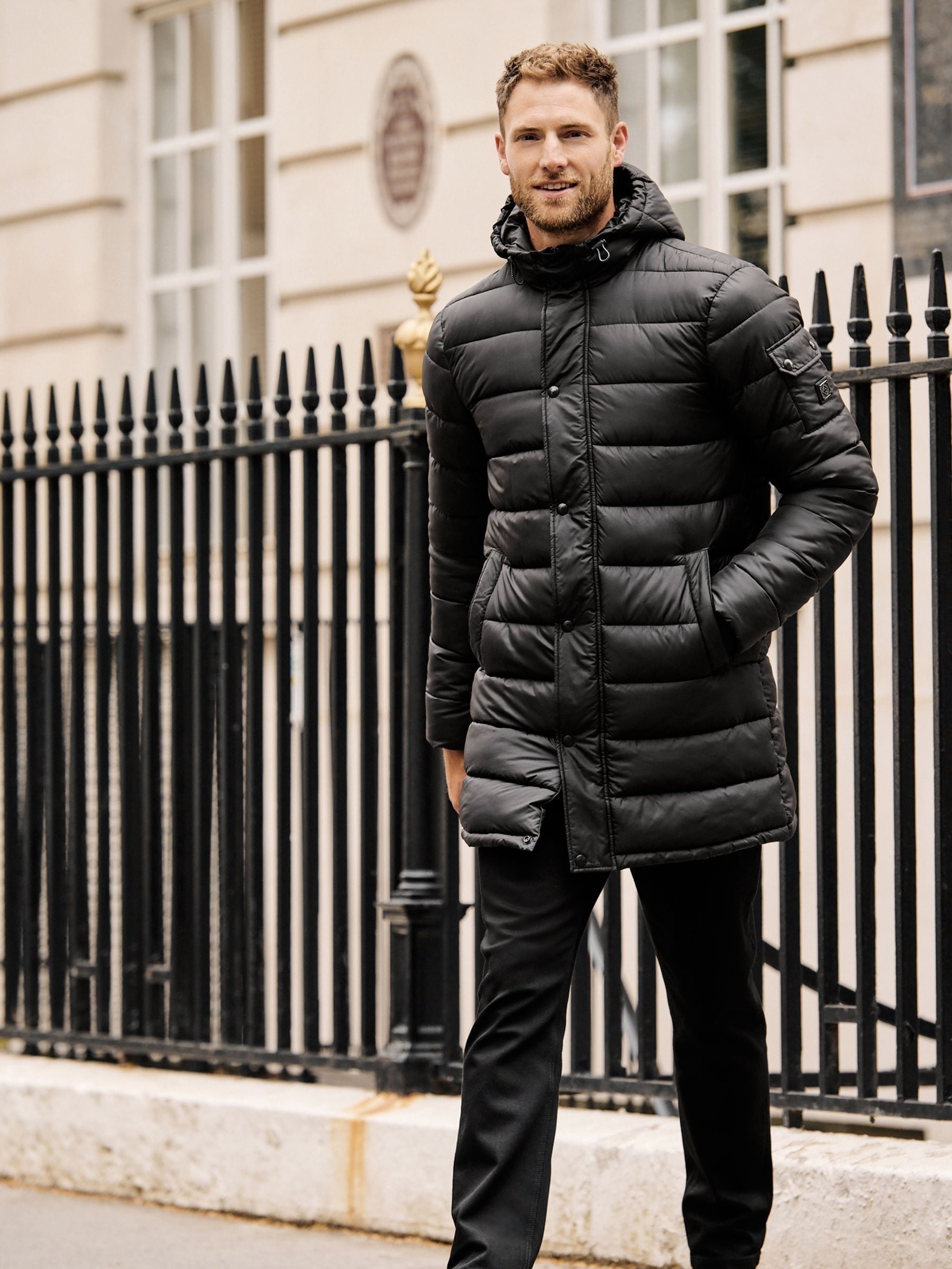 Buy Black Longline Mock Bomber Layer Coat from Next Luxembourg