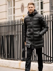 Black Longline Mock Bomber Layer Coat - Image 2 of 16