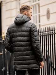 Black Longline Mock Bomber Layer Coat - Image 3 of 16