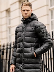 Black Longline Mock Bomber Layer Coat - Image 5 of 16