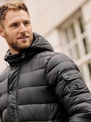Black Longline Mock Bomber Layer Coat - Image 6 of 16