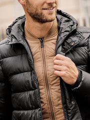 Black Longline Mock Bomber Layer Coat - Image 8 of 16