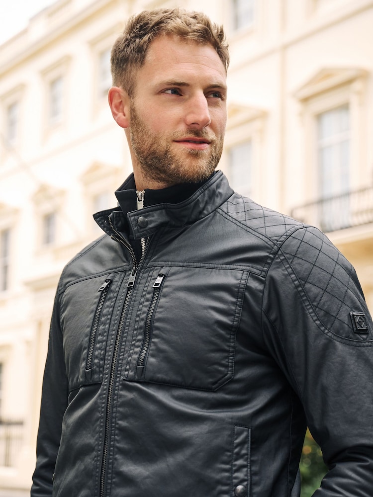 Black Coated Racer Jacket - Image 1 of 16