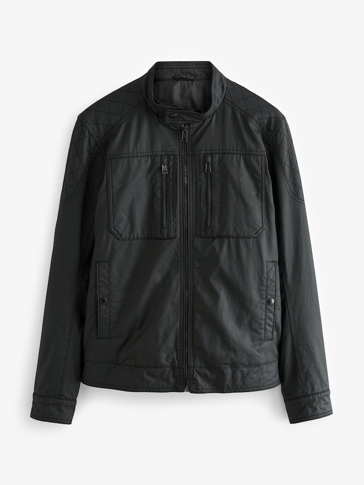 Black Coated Racer Jacket - Image 11 of 16