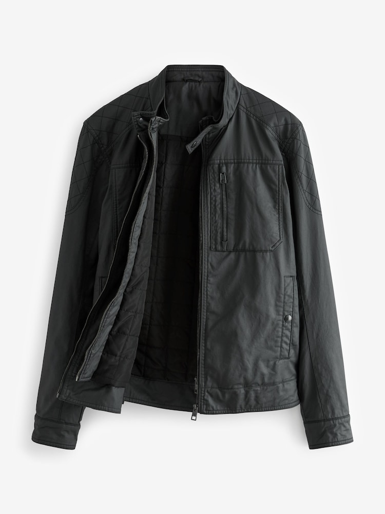 Black Coated Racer Jacket - Image 12 of 16
