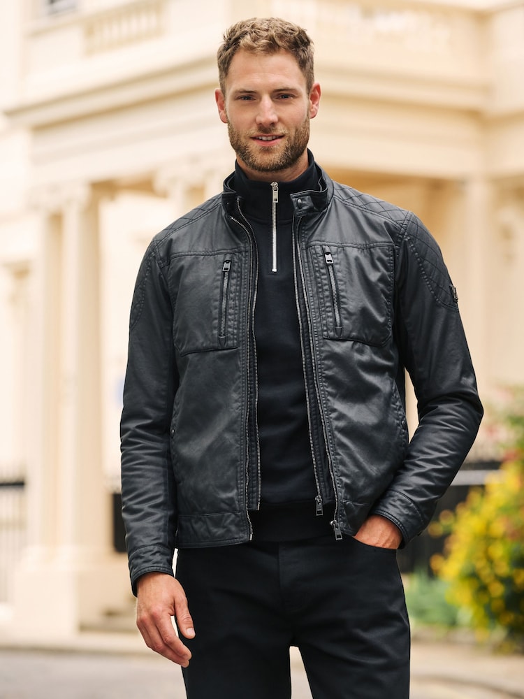 Black Coated Racer Jacket - Image 2 of 16