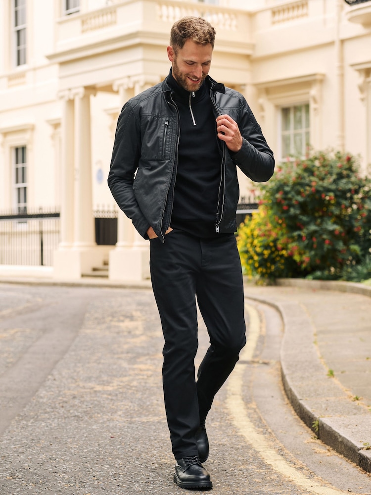 Black Coated Racer Jacket - Image 3 of 16