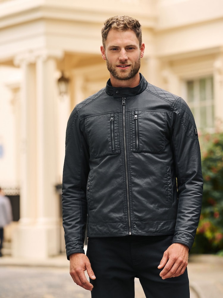 Black Coated Racer Jacket - Image 4 of 16