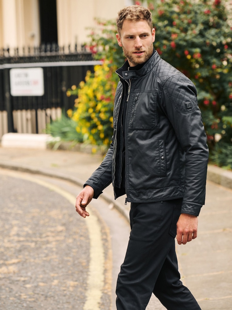 Black Coated Racer Jacket - Image 5 of 16