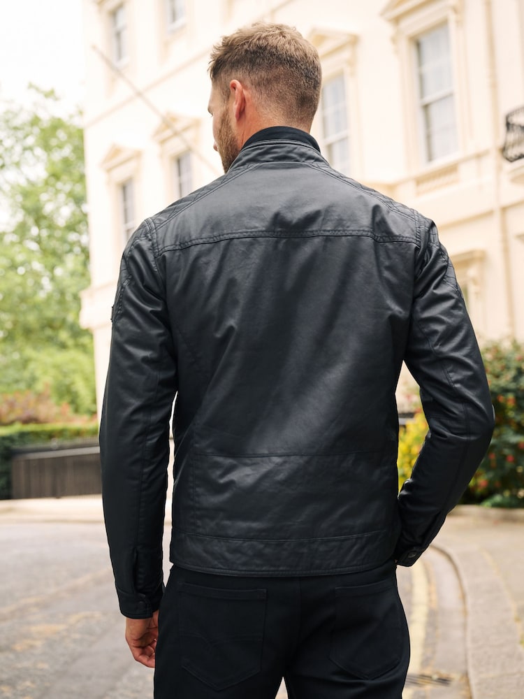 Black Coated Racer Jacket - Image 6 of 16