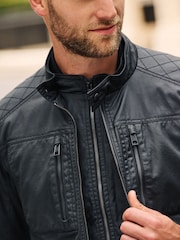 Black Coated Racer Jacket - Image 7 of 16