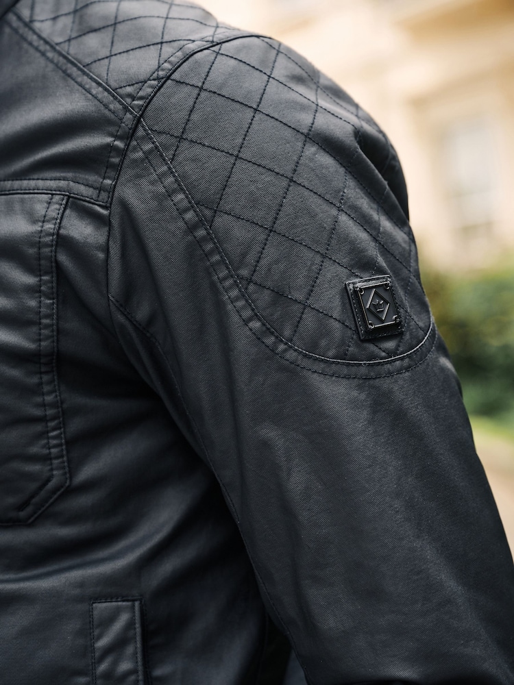 Black Coated Racer Jacket - Image 8 of 16