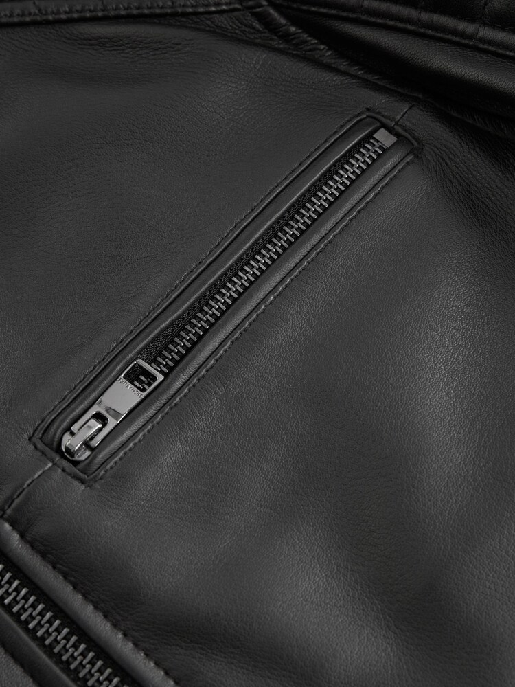 Black Leather Quilted Racer Jacket - Image 10 of 11