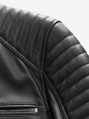 Black Leather Quilted Racer Jacket - Image 11 of 11