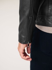 Black Leather Quilted Racer Jacket - Image 6 of 11