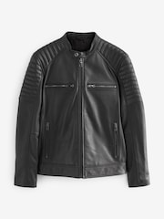 Black Leather Quilted Racer Jacket - Image 7 of 11