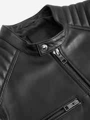 Black Leather Quilted Racer Jacket - Image 9 of 11