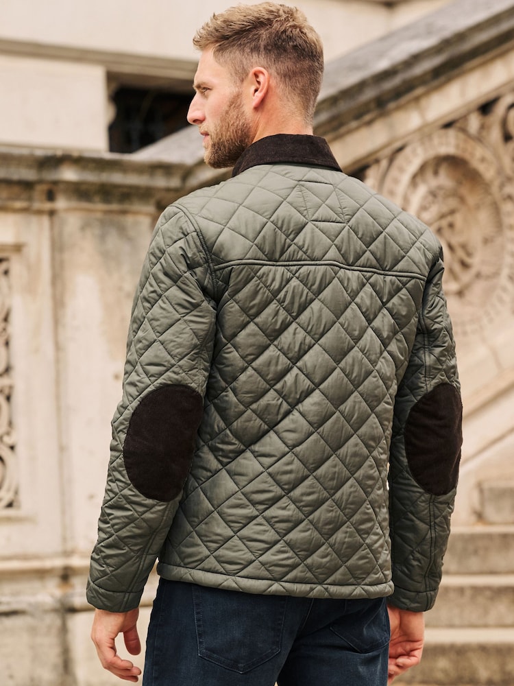 Khaki Green Diamond Quilt Corduroy Collared Jacket - Image 2 of 6