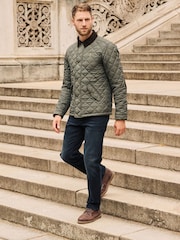 Khaki Green Diamond Quilt Corduroy Collared Jacket - Image 3 of 6