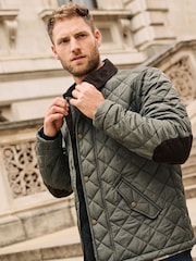 Khaki Green Diamond Quilt Corduroy Collared Jacket - Image 4 of 6