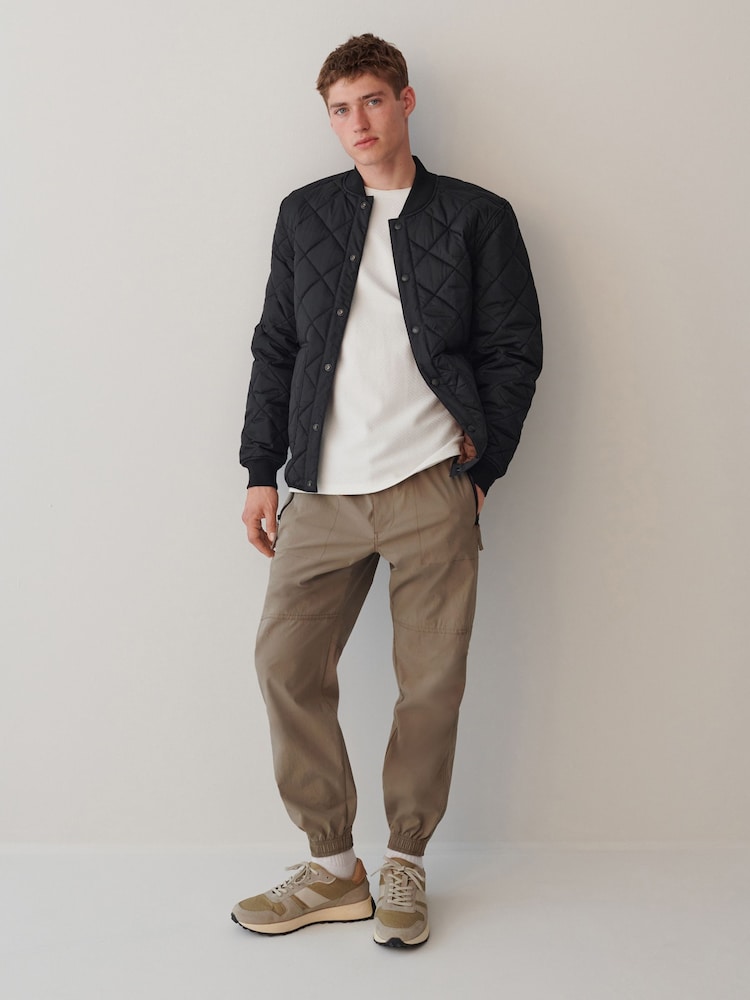 Black Diamond Quilt Bomber Jacket - Image 2 of 10