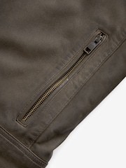 Brown Leather Quilted Racer Jacket - Image 10 of 10