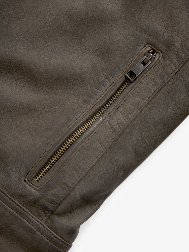 Brown Leather Quilted Racer Jacket - Image 10 of 10