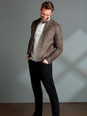 Brown Leather Quilted Racer Jacket - Image 2 of 10