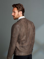 Brown Leather Quilted Racer Jacket - Image 3 of 10