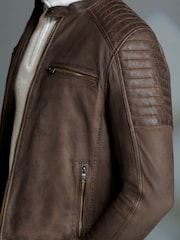 Brown Leather Quilted Racer Jacket - Image 4 of 10