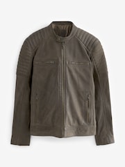 Brown Leather Quilted Racer Jacket - Image 6 of 10