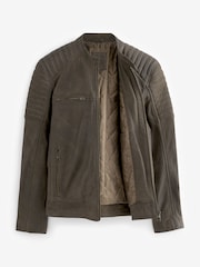 Brown Leather Quilted Racer Jacket - Image 7 of 10