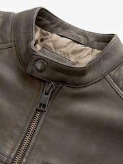 Brown Leather Quilted Racer Jacket - Image 8 of 10