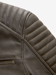 Brown Leather Quilted Racer Jacket - Image 9 of 10