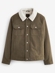Green Faux Suede Borg Collared Trucker Jacket - Image 3 of 8
