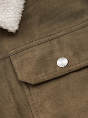 Green Faux Suede Borg Collared Trucker Jacket - Image 6 of 8