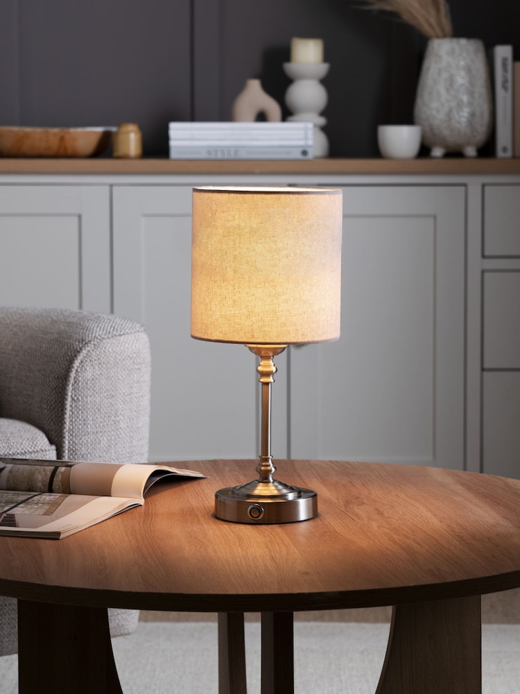 Brushed Chrome Burford Rechargeable Wireless Table Lamp - Image 1 of 6