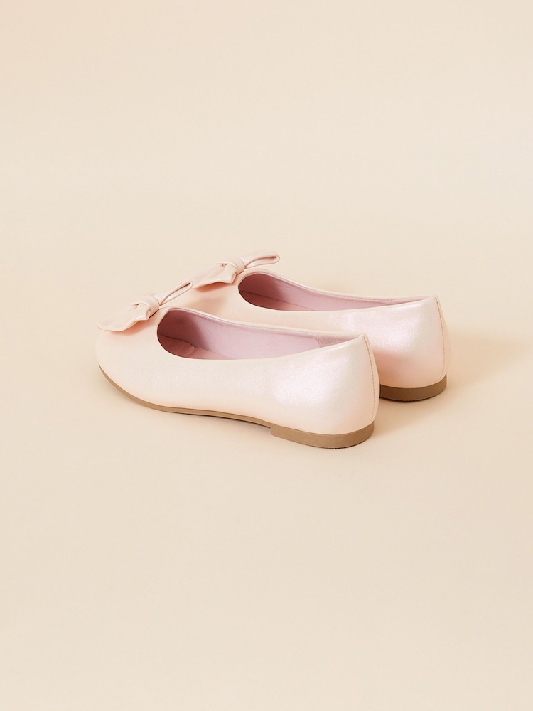 Angels By Accessorize Pink Girls Bow Ballerina Flat Shoes - Image 2 of 2