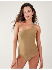 Accessorize Gold Shimmer One Shoulder Swimsuit - Image 1 of 4